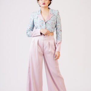 Crop jacket top added with high waist flaired trouser