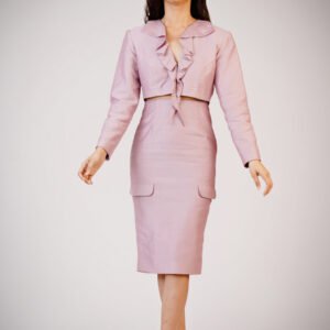 Ruffel collar top added with asthetic pocket attached pencil skirt