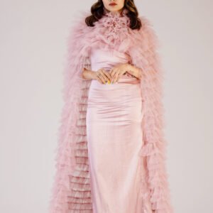 Power dress with highly emblished cape attachment