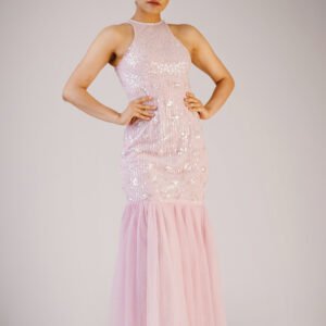 Sequence fabric haltered mermaid gown