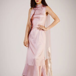 Extended layer collared gown added with two teirs