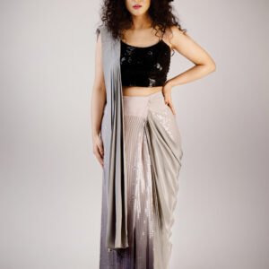 Crop blouse added with ready to wear draped saree