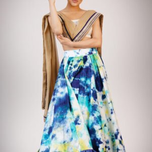 Tie and dye Ruffel bordered Lehnga with crop choli