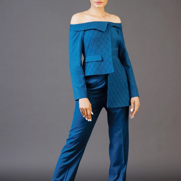 Asymmetric Cold-Shoulder Top & Trouser Set