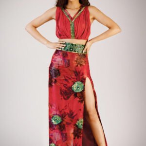 Tei and dye straight dress added with a slit