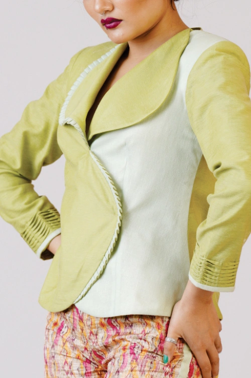 Lime Wrap Top & Printed Trouser Set - Image 2