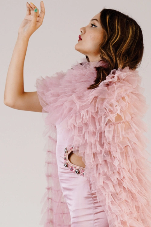 Blush Ruffle Cape Maxi Dress - Image 2