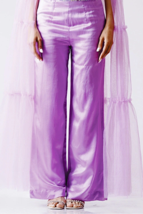 Lilac Woven Crop Top & Wide-Leg Trouser Set - Image 3