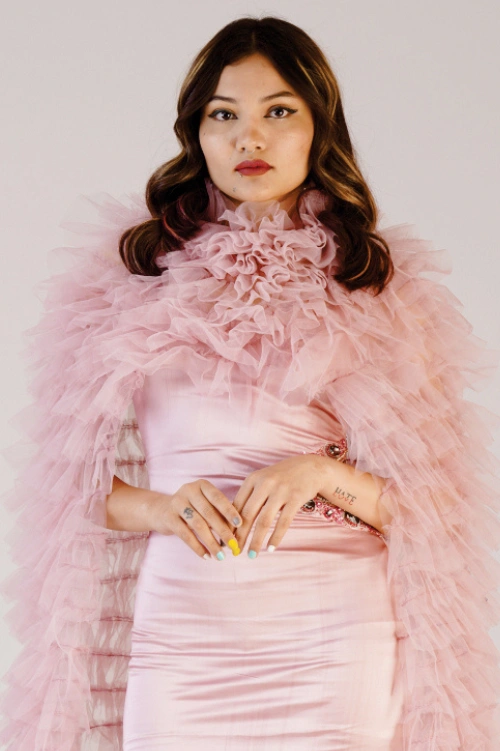 Blush Ruffle Cape Maxi Dress - Image 3