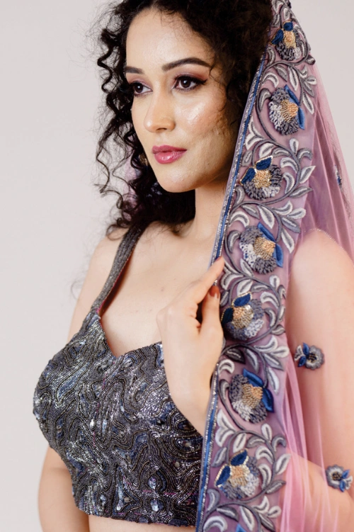Blush Pink Embroidered Lehenga Set - Image 3