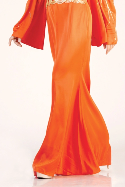 Orange Satin Bell-Sleeve Maxi Dress - Image 4