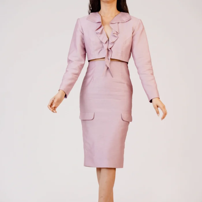 Blush Pink Ruffle Collar Skirt Set