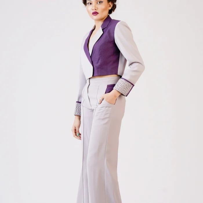 Women’s Color-Block Blazer & Wide-Leg Trouser Set