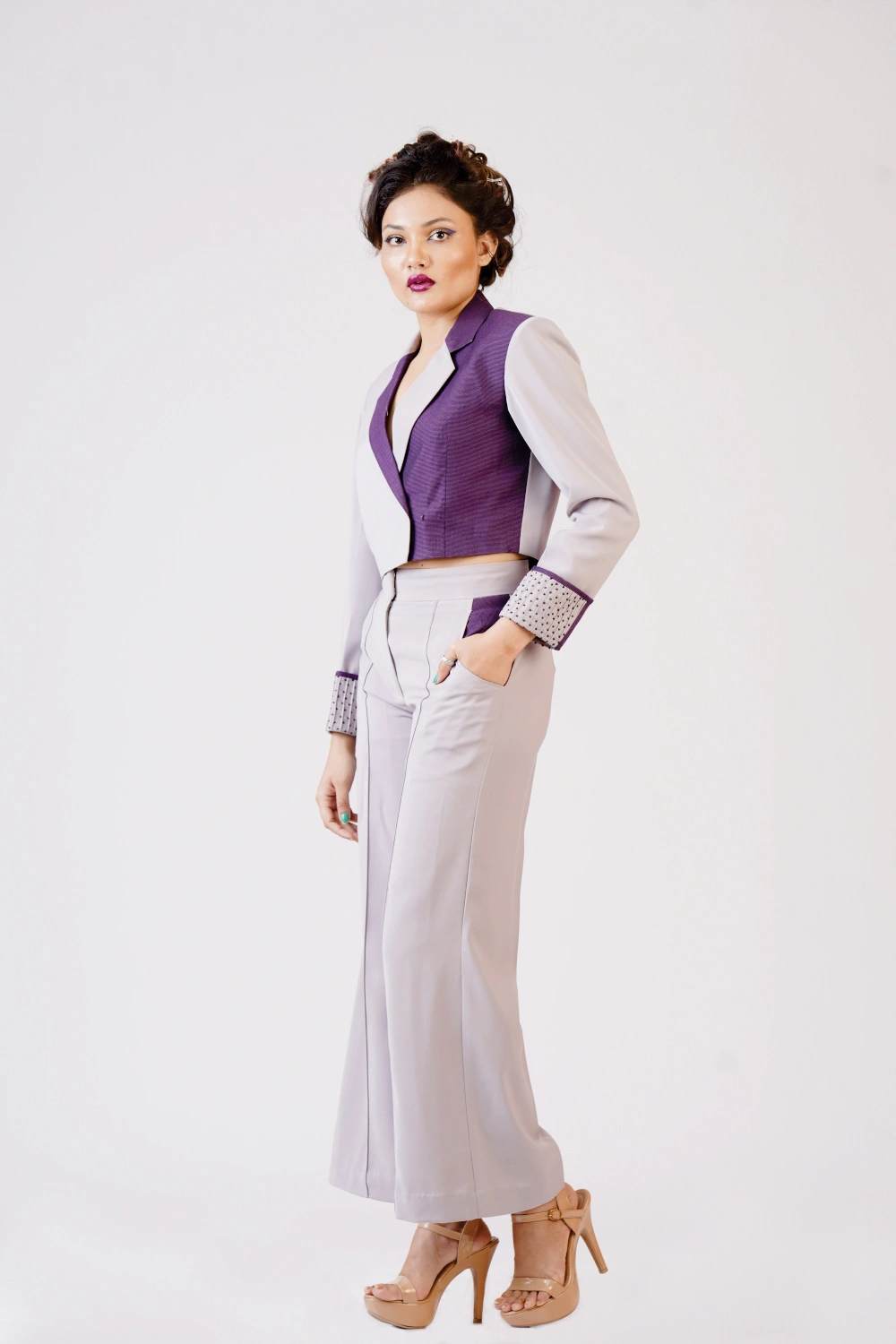 Women’s Color-Block Blazer & Wide-Leg Trouser Set