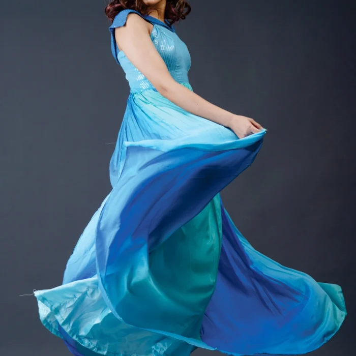 Blue Ombre Pleated Maxi Dress