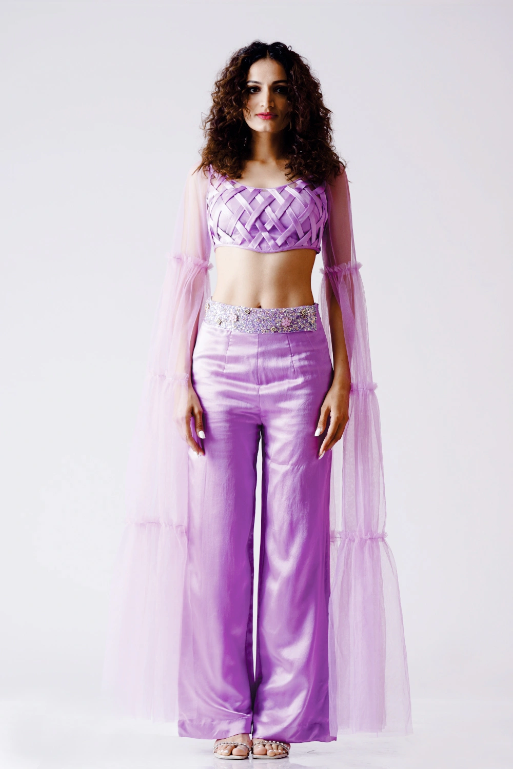 Lilac Woven Crop Top & Wide-Leg Trouser Set - Image 5