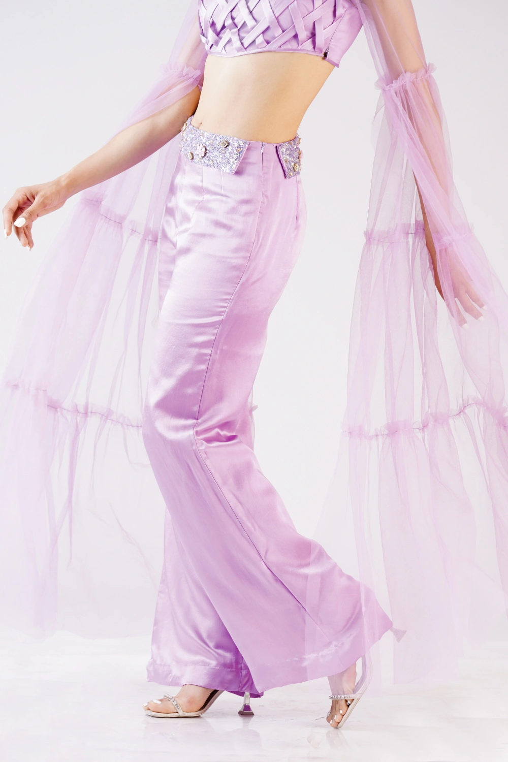 Lilac Woven Crop Top & Wide-Leg Trouser Set - Image 9