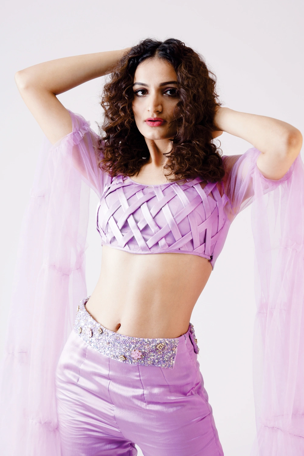 Lilac Woven Crop Top & Wide-Leg Trouser Set - Image 7