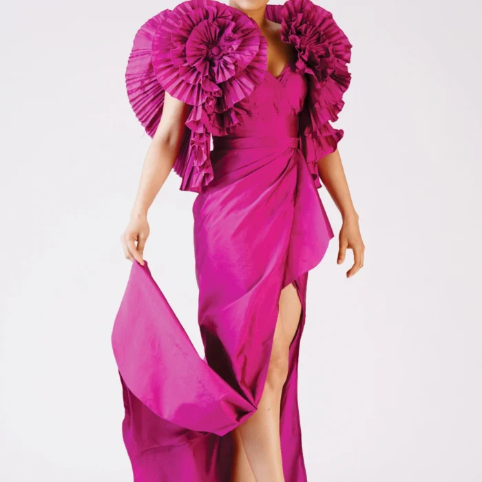 Fuchsia Ruffle Sleeve Maxi Dress