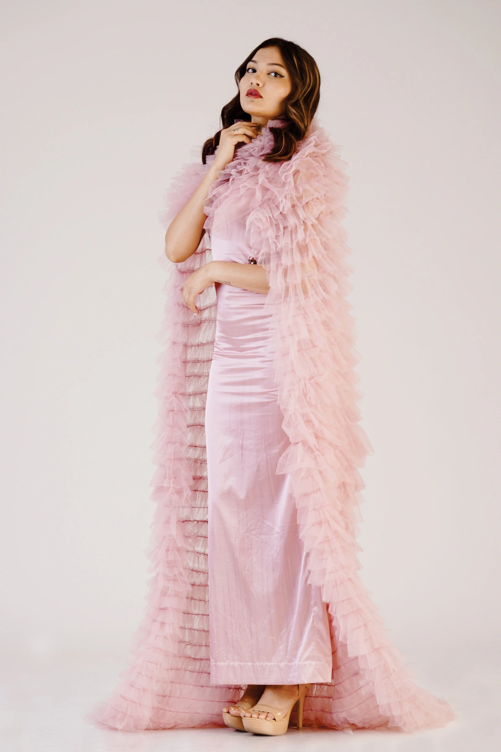 Blush Ruffle Cape Maxi Dress - Image 5