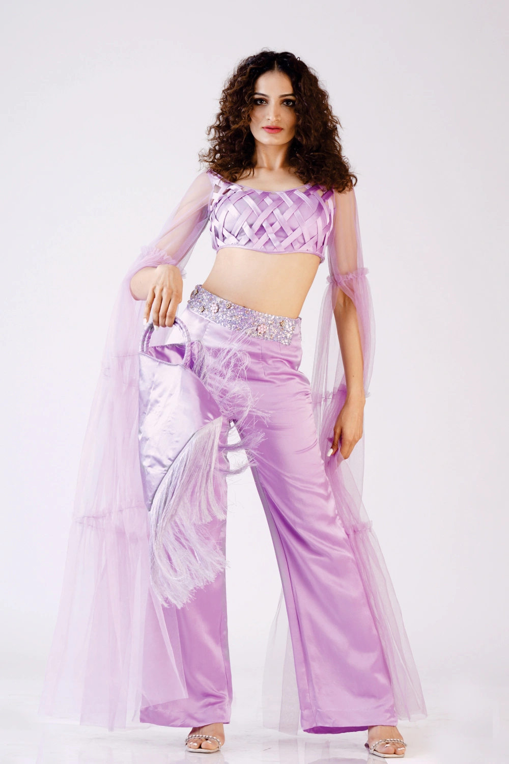 Lilac Woven Crop Top & Wide-Leg Trouser Set - Image 8