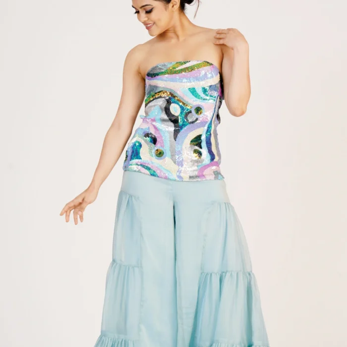 Sequin Tube Top & Tiered Palazzo Set