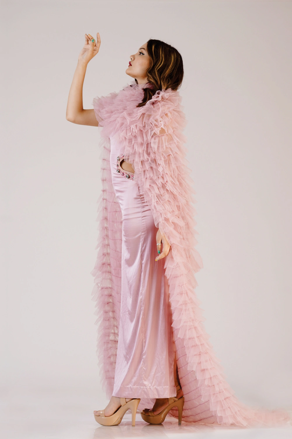 Blush Ruffle Cape Maxi Dress - Image 7
