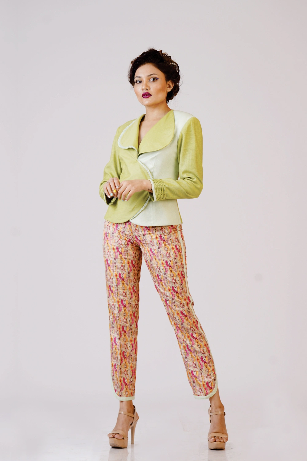 Lime Wrap Top & Printed Trouser Set - Image 7