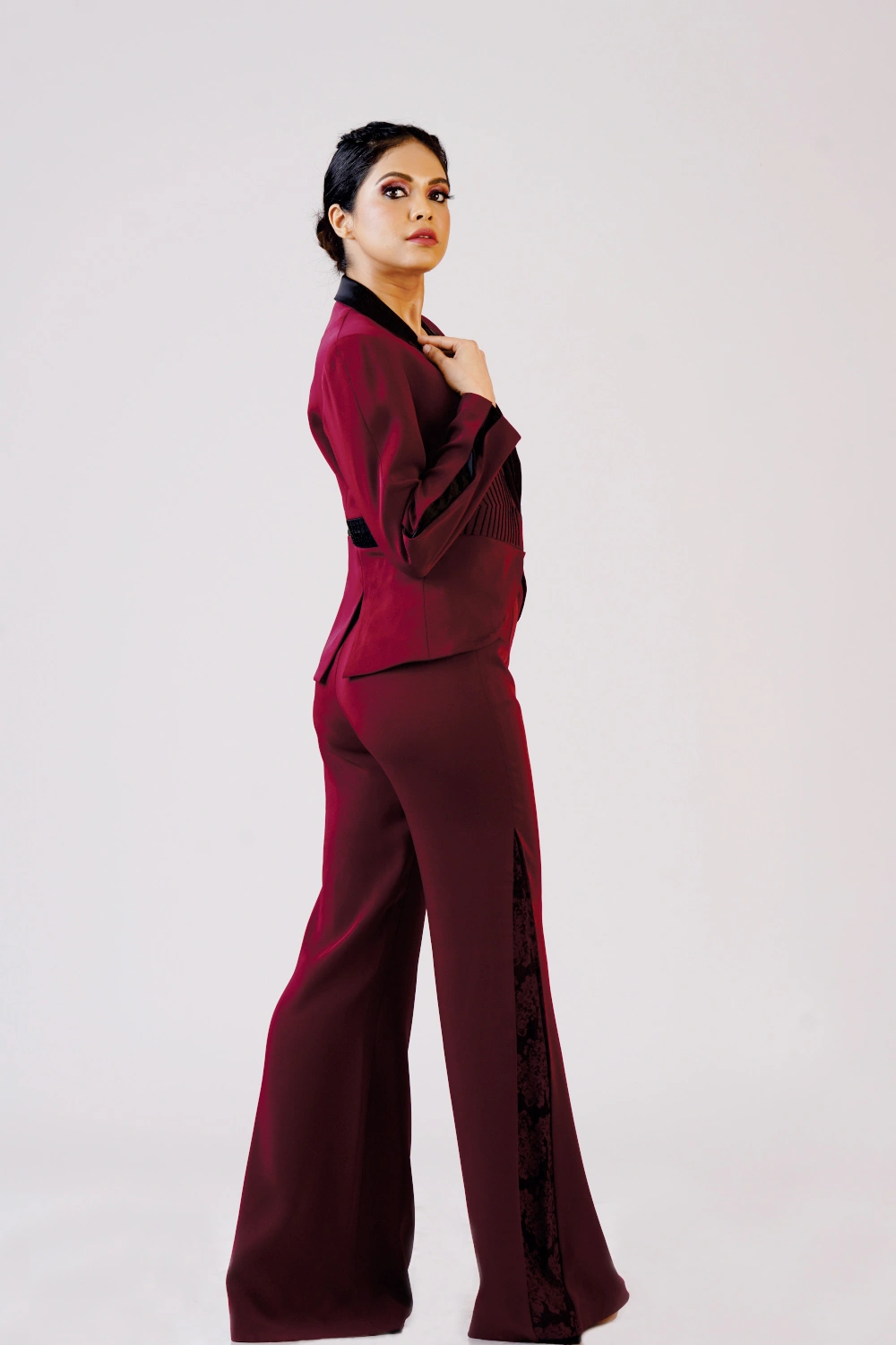 Burgundy Tuxedo Flared Trouser Set - Image 9