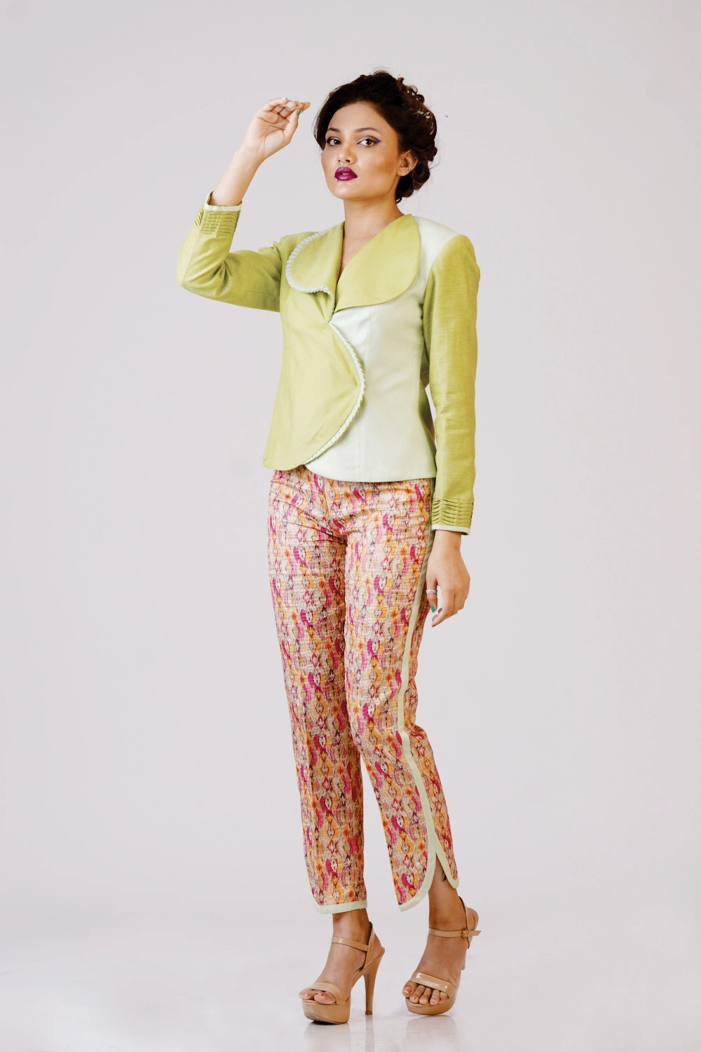 Lime Wrap Top & Printed Trouser Set - Image 6