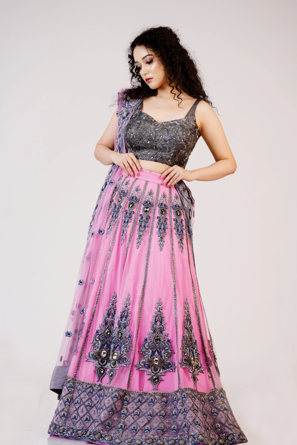 Blush Pink Embroidered Lehenga Set - Image 7