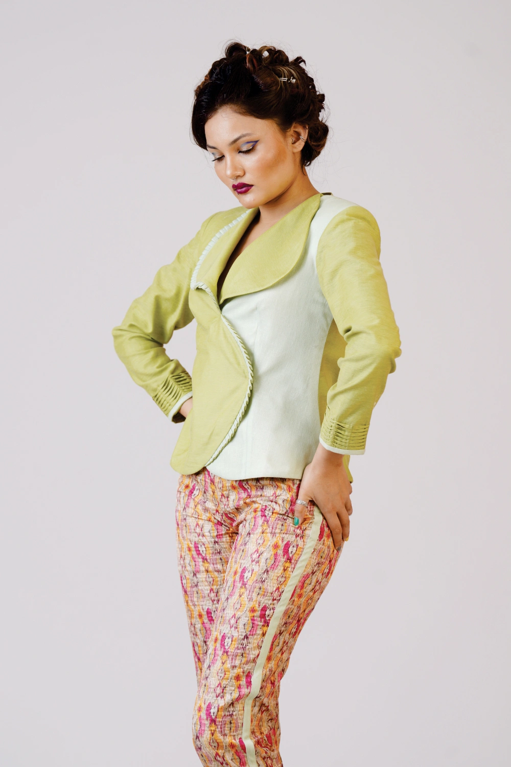 Lime Wrap Top & Printed Trouser Set - Image 5