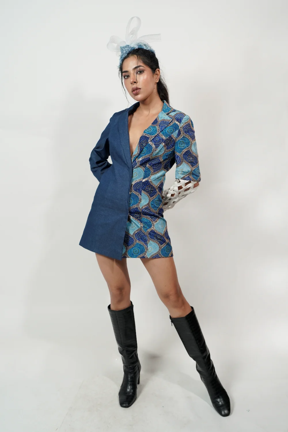Midnight Mosaic Denim Blazer Mini Dress