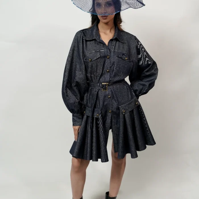 Midnight Utility Belted Denim Shirt Dress
