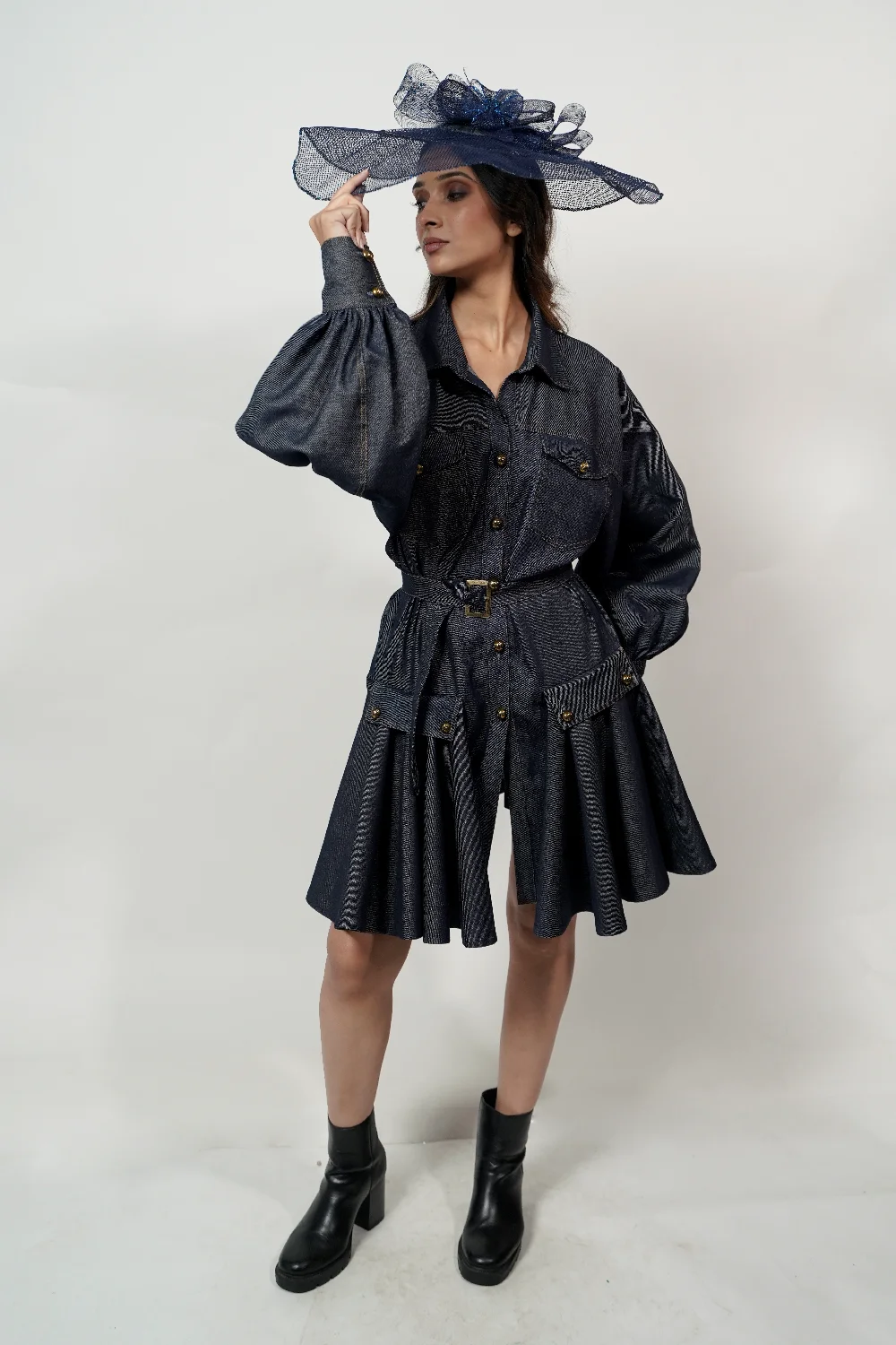 Midnight Utility Belted Denim Shirt Dress - Image 5