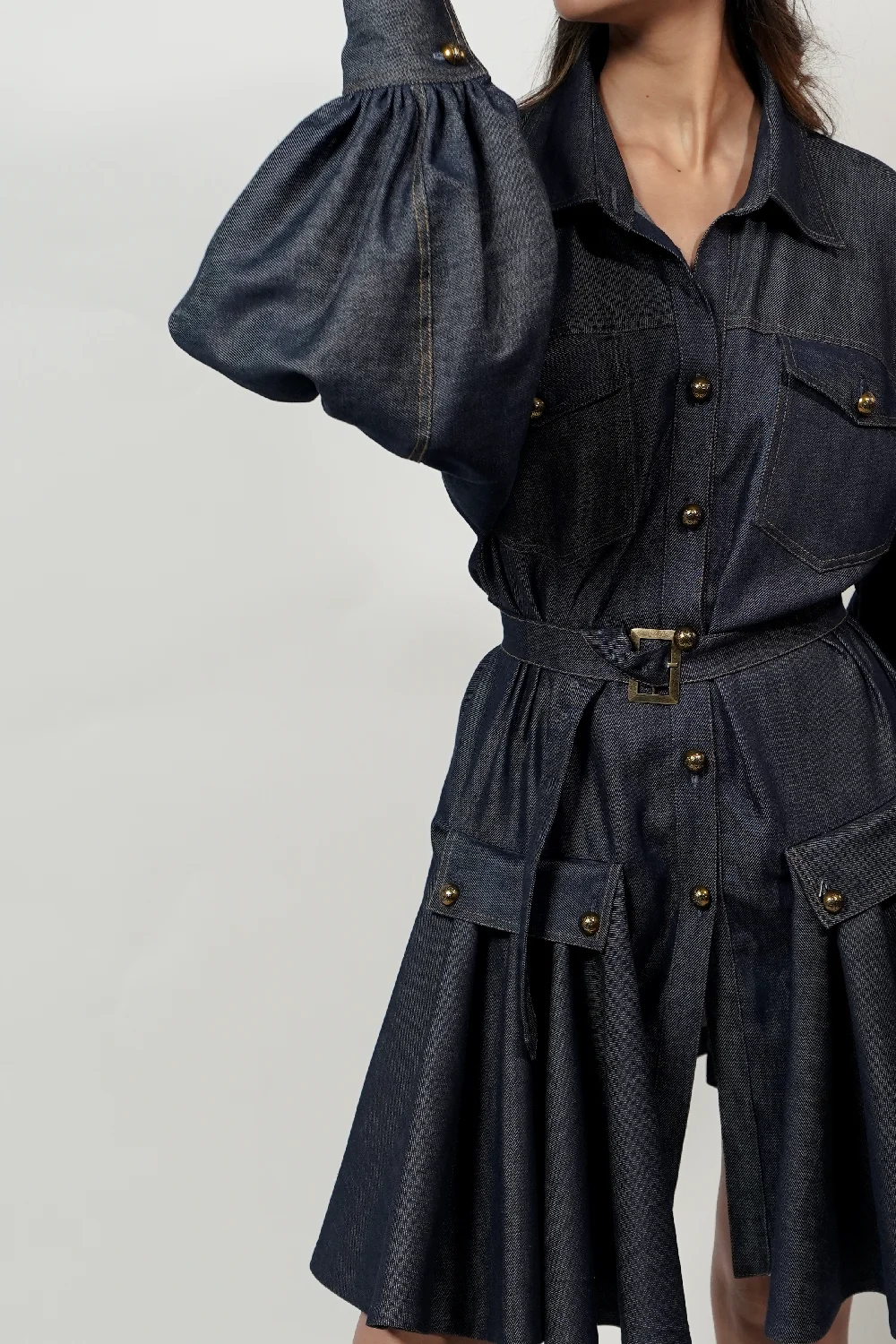 Midnight Utility Belted Denim Shirt Dress - Image 4