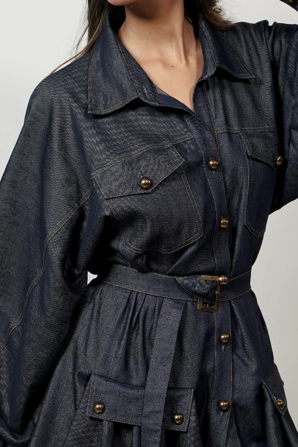 Midnight Utility Belted Denim Shirt Dress - Image 3