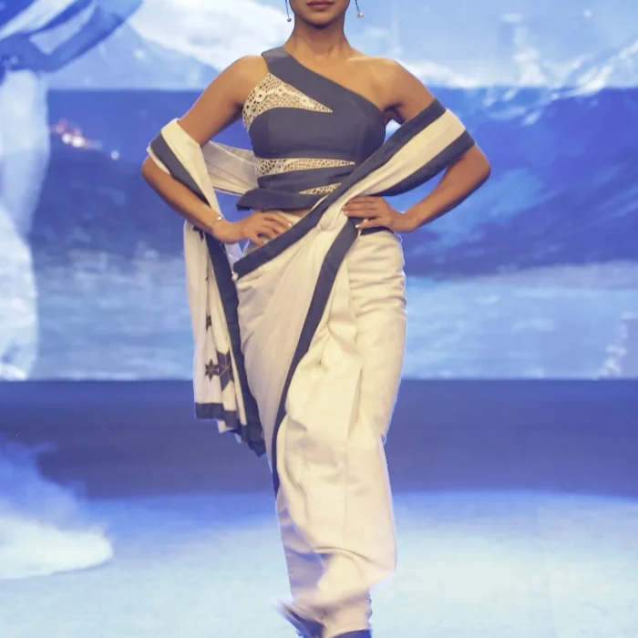 Ivory & Midnight Denim Saree-Inspired Co-Ord Set