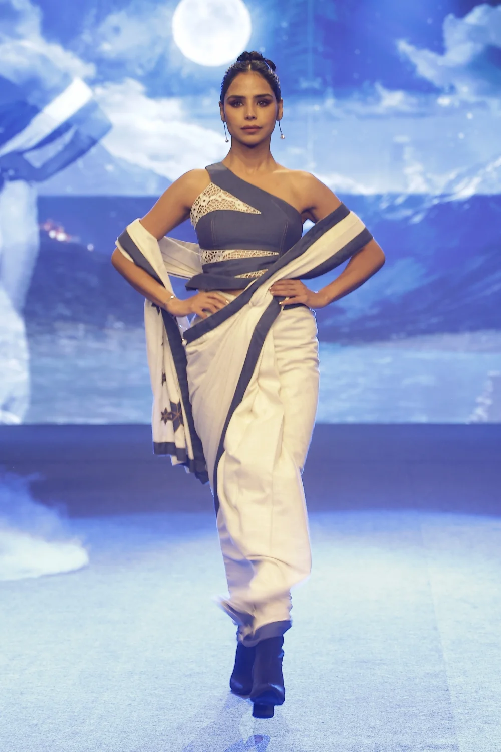 Ivory & Midnight Denim Saree-Inspired Co-Ord Set