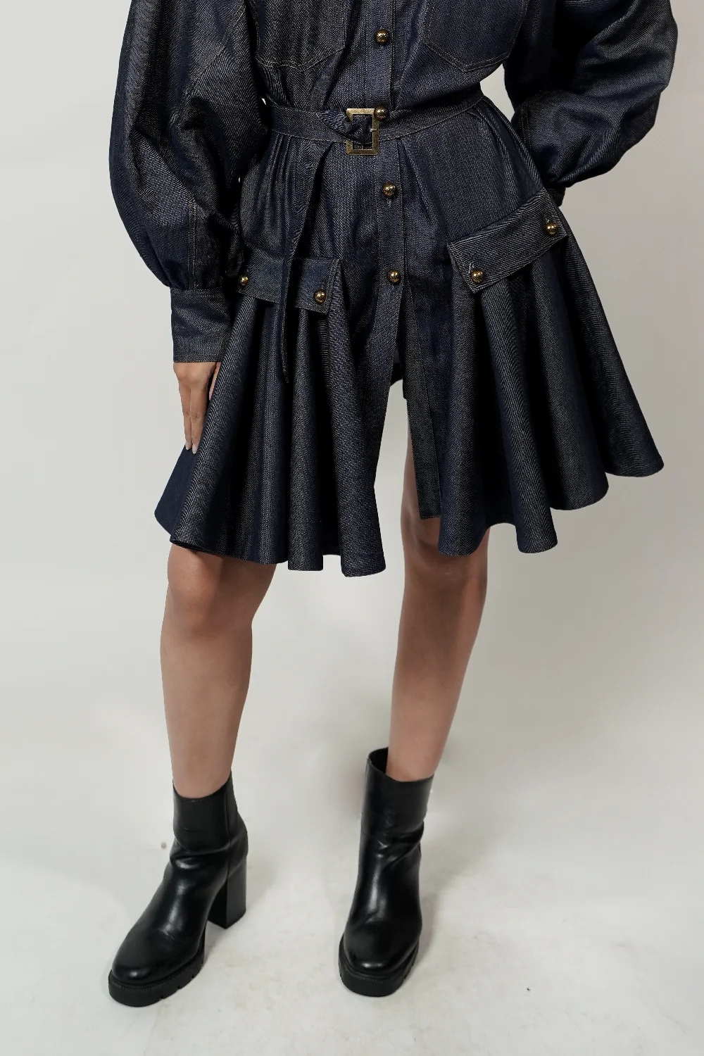 Midnight Utility Belted Denim Shirt Dress - Image 2