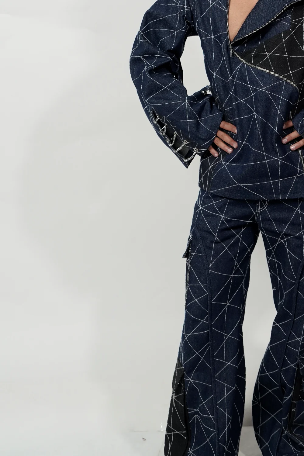 Midnight Linear Stitch Denim Jacket & Trouser Co-Ord Set - Image 4