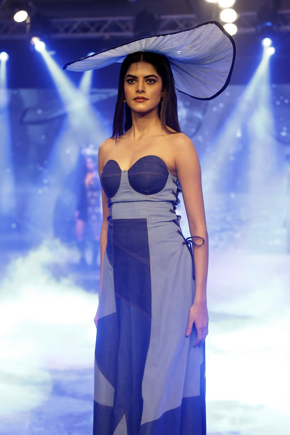 Midnight Blue Denim Corset Panel Maxi Dress - Image 5