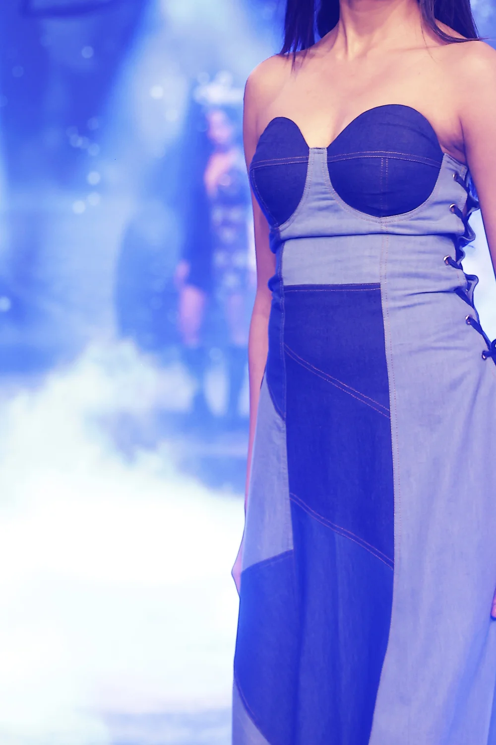 Midnight Blue Denim Corset Panel Maxi Dress - Image 3