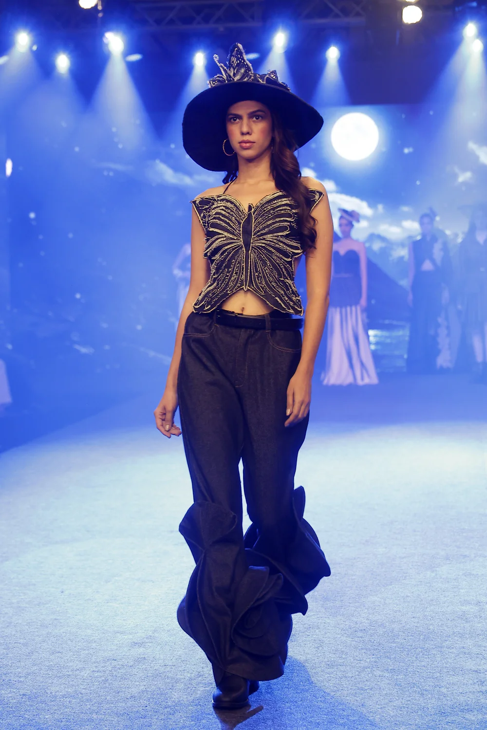 Midnight Butterfly women's black denim flare co-ord set by Vestito Exclusiva
