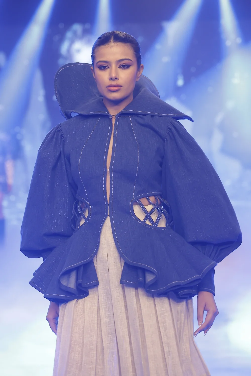 Midnight Blue Hooded Denim Jacket & Pleated Skirt Co-Ord Set - Image 5