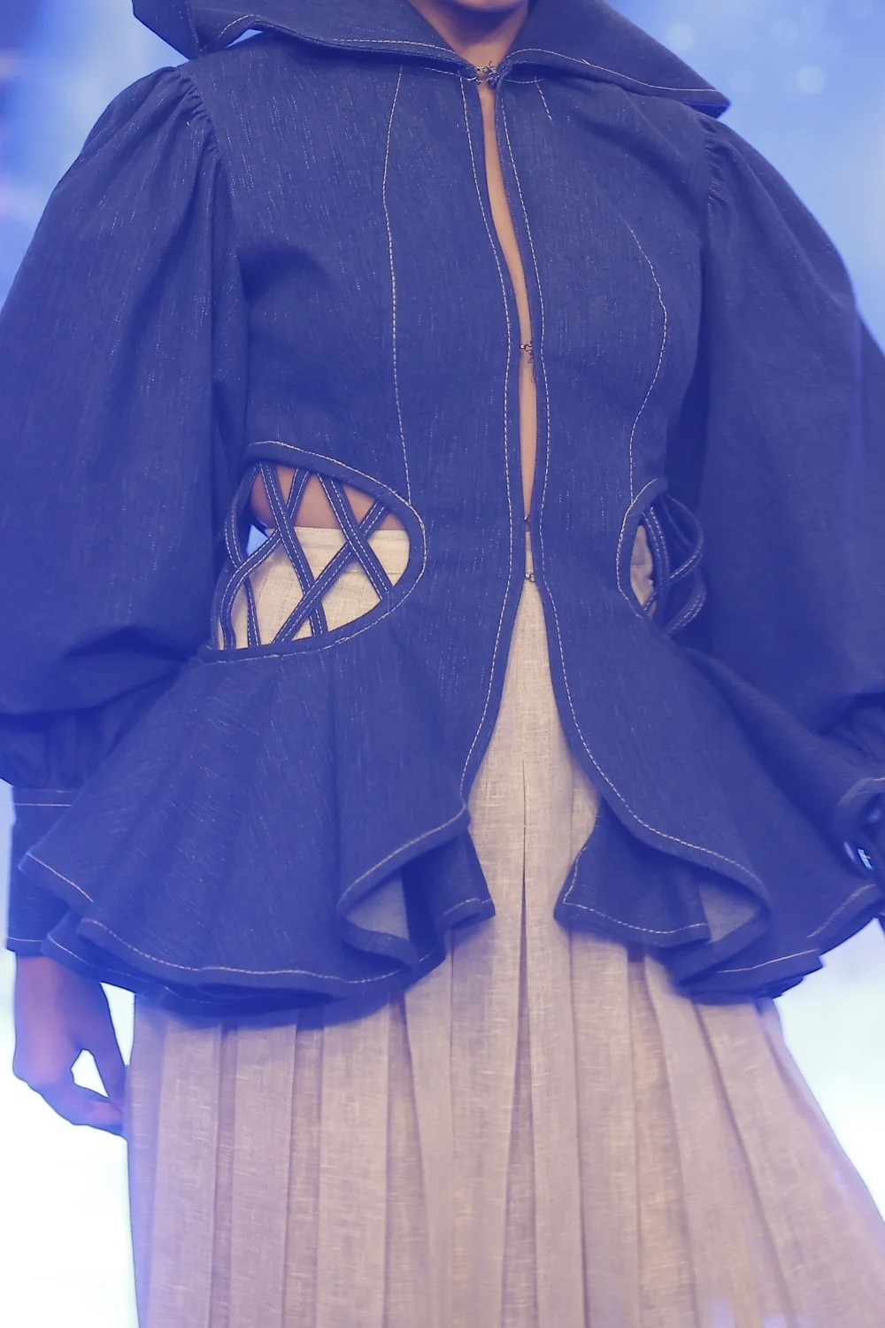Midnight Blue Hooded Denim Jacket & Pleated Skirt Co-Ord Set - Image 4