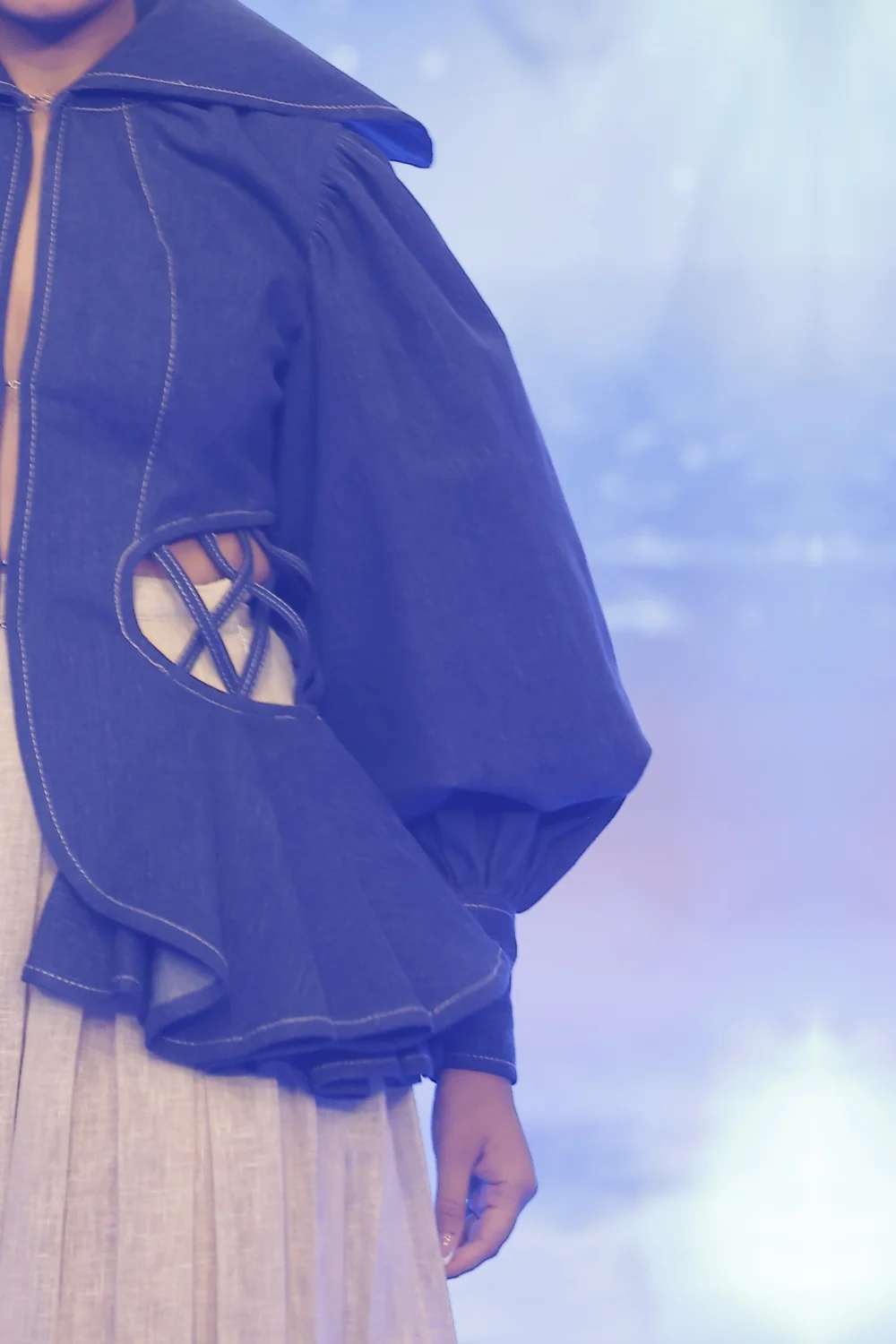 Midnight Blue Hooded Denim Jacket & Pleated Skirt Co-Ord Set - Image 3