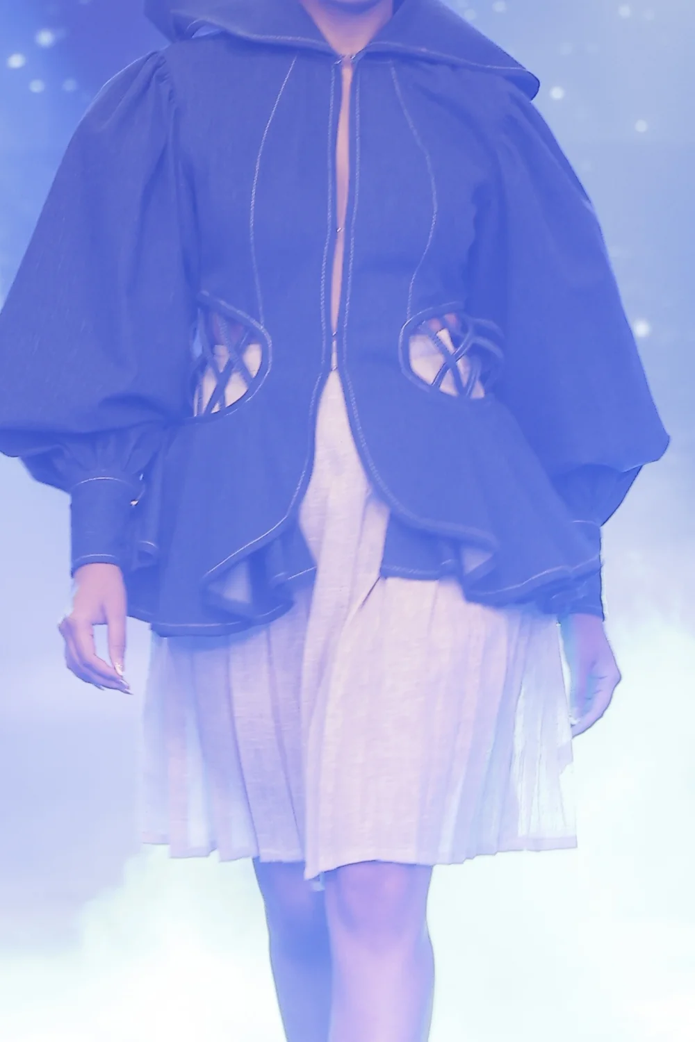 Midnight Blue Hooded Denim Jacket & Pleated Skirt Co-Ord Set - Image 2
