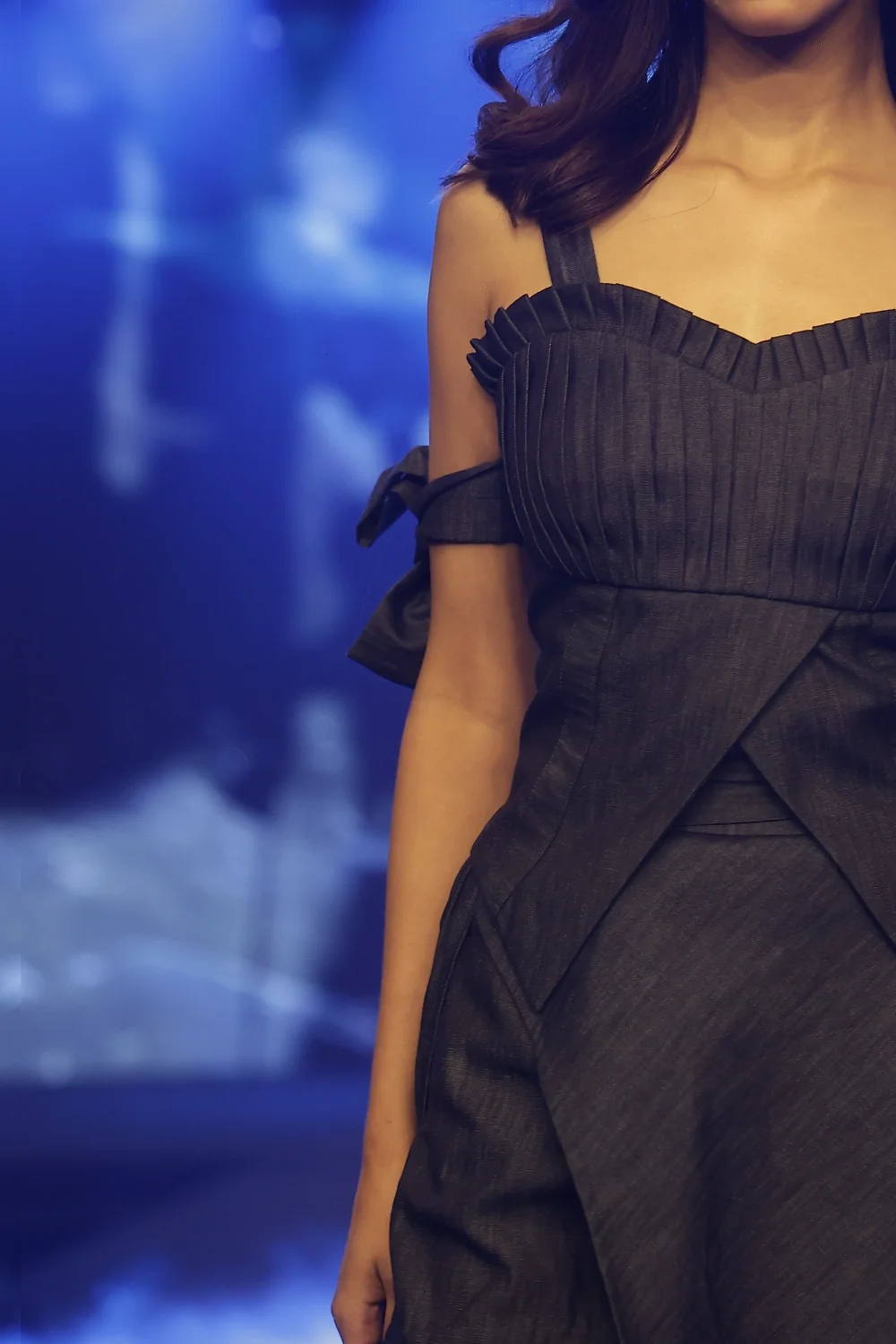 Midnight Denim Draped Train Maxi Gown - Image 3