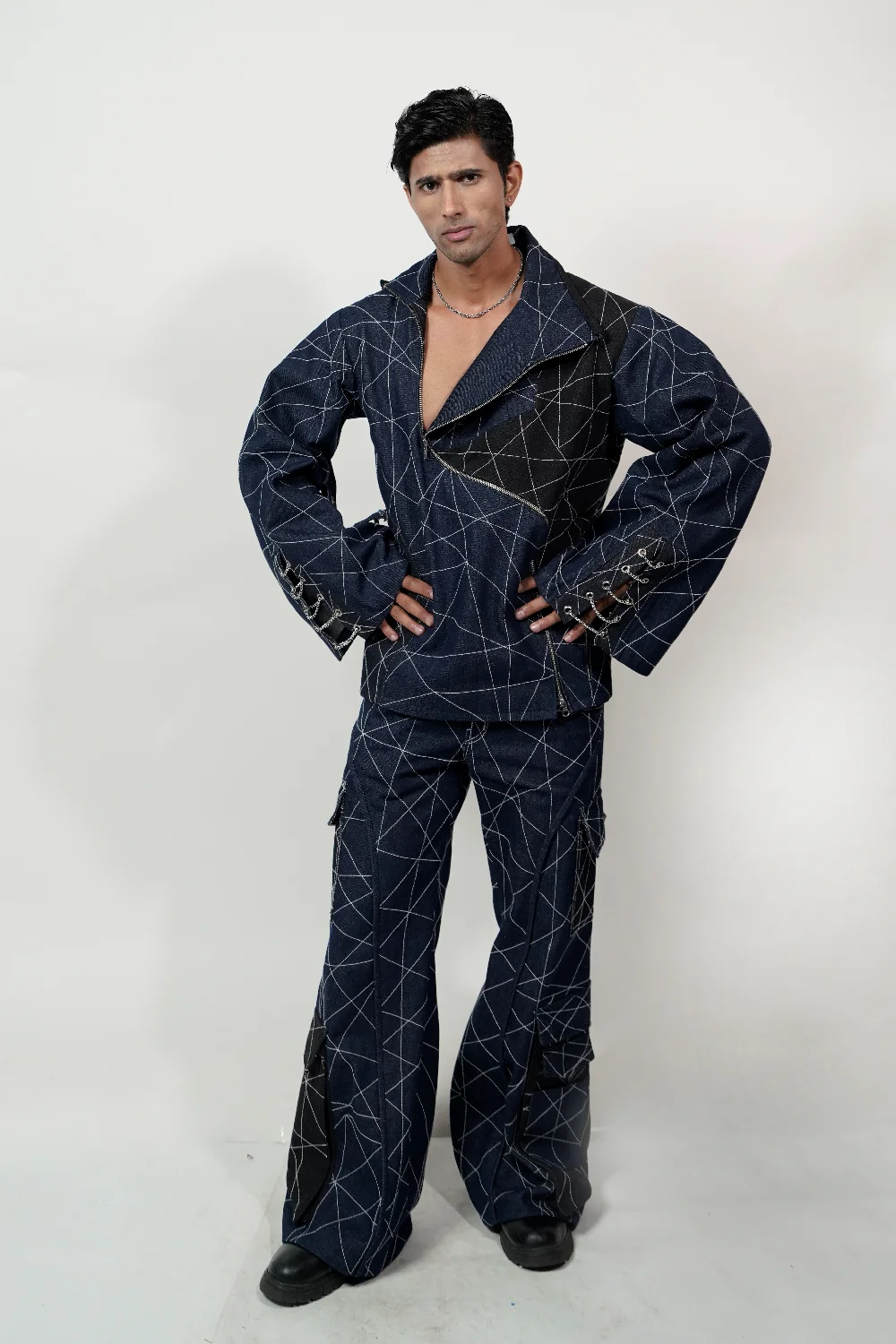 Midnight Linear Stitch Denim Jacket & Trouser Co-Ord Set - Image 5